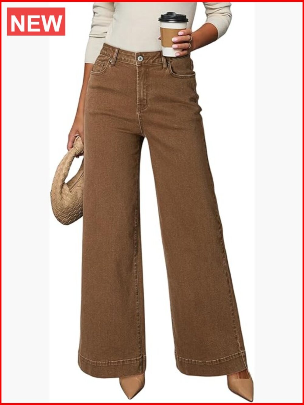 High Waisted Wide Leg Jeans with Stretch Denim and Pockets